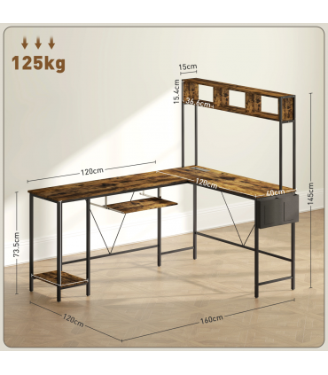 HOMCOM Reversible Corner Desk w/ USB Port, Long Computer Desk for 2 Person