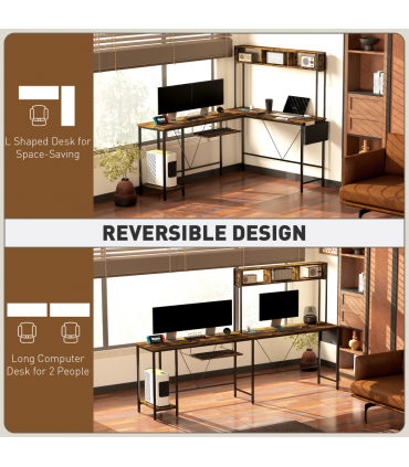 HOMCOM Reversible Corner Desk w/ USB Port, Long Computer Desk for 2 Person