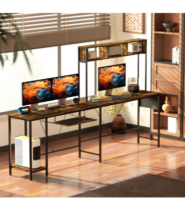 HOMCOM Reversible Corner Desk w/ USB Port, Long Computer Desk for 2 Person