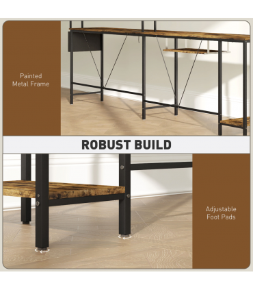HOMCOM Reversible Corner Desk w/ USB Port, Long Computer Desk for 2 Person
