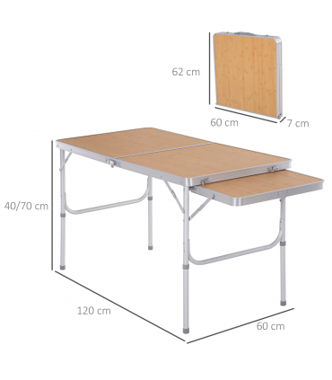 Outsunny 4ft Aluminium Picnic Table w/Side Desktop Outdoor BBQ Party Portable