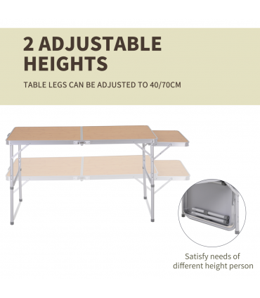 Outsunny 4ft Aluminium Picnic Table w/Side Desktop Outdoor BBQ Party Portable