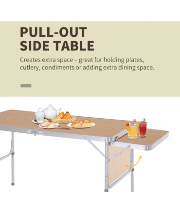 Outsunny 4ft Aluminium Picnic Table w/Side Desktop Outdoor BBQ Party Portable