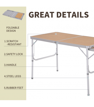 Outsunny 4ft Aluminium Picnic Table w/Side Desktop Outdoor BBQ Party Portable