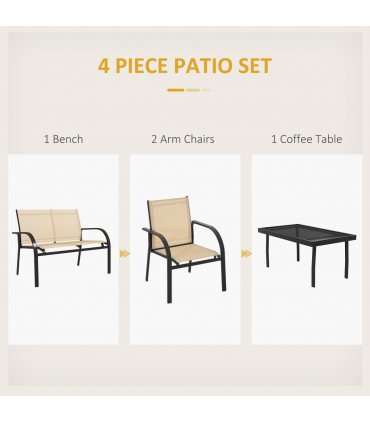 Outsunny 4pcs Patio Furniture Set Garden Sofa Glass Top Coffee Table Beige