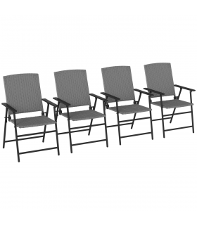 Outsunny 4pcs Rattan Chair Foldable Garden Furniture w/ Armrest Grey