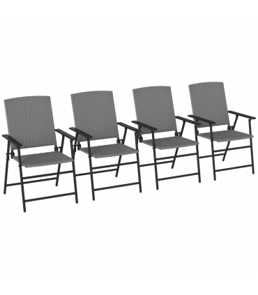 Outsunny 4pcs Rattan Chair Foldable Garden Furniture w/ Armrest Grey