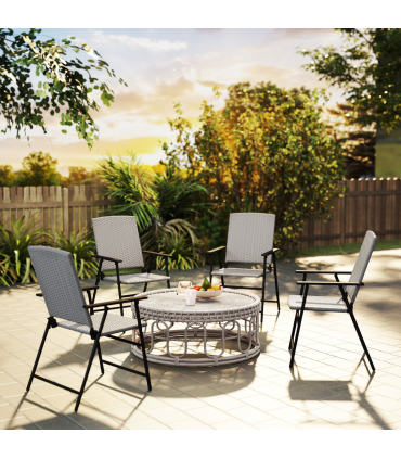 Outsunny 4pcs Rattan Chair Foldable Garden Furniture w/ Armrest Grey