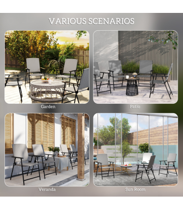 Outsunny 4pcs Rattan Chair Foldable Garden Furniture w/ Armrest Grey