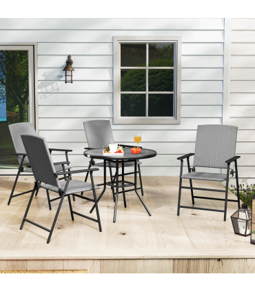 Outsunny 4pcs Rattan Chair Foldable Garden Furniture w/ Armrest Grey