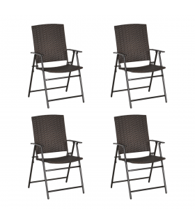 Outsunny 4pcs Rattan Chair Foldable Garden Furniture w/ Armrest Steel Frame