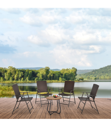 Outsunny 4pcs Rattan Chair Foldable Garden Furniture w/ Armrest Steel Frame