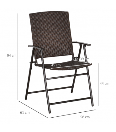 Outsunny 4pcs Rattan Chair Foldable Garden Furniture w/ Armrest Steel Frame