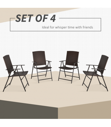 Outsunny 4pcs Rattan Chair Foldable Garden Furniture w/ Armrest Steel Frame