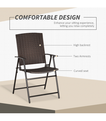 Outsunny 4pcs Rattan Chair Foldable Garden Furniture w/ Armrest Steel Frame