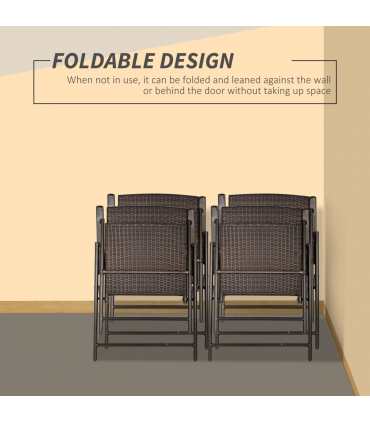 Outsunny 4pcs Rattan Chair Foldable Garden Furniture w/ Armrest Steel Frame