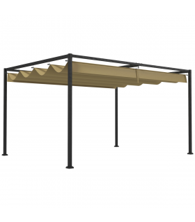 Outsunny 4x3(m) Metal Pergola Gazebo Patio Sunshelter Retractable Canopy Khaki