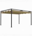 Outsunny 4x3(m) Metal Pergola Gazebo Patio Sunshelter Retractable Canopy Khaki
