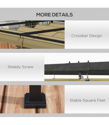 Outsunny 4x3(m) Metal Pergola Gazebo Patio Sunshelter Retractable Canopy Khaki