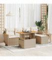 vidaXL 6 Piece Garden Sofa Set with Cushions Beige Poly Rattan Acacia
