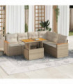 vidaXL 7 Piece Garden Sofa Set with Cushions Beige Poly Rattan Acacia