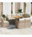 vidaXL 9 Piece Garden Sofa Set with Cushions Beige Poly Rattan Acacia