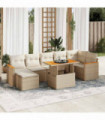 vidaXL 8 Piece Garden Sofa Set with Cushions Beige Poly Rattan Acacia