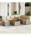 vidaXL 9 Piece Garden Sofa Set with Cushions Beige Poly Rattan Acacia