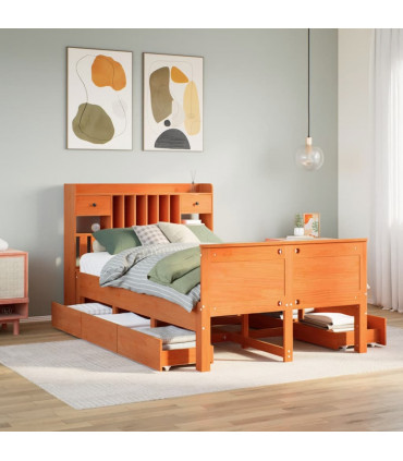 vidaXL Bookcase Bed without Mattress Wax Brown 135x190 cm Double Solid Wood Pine