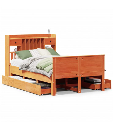 vidaXL Bookcase Bed without Mattress Wax Brown 135x190 cm Double Solid Wood Pine