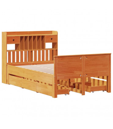 vidaXL Bookcase Bed without Mattress Wax Brown 135x190 cm Double Solid Wood Pine
