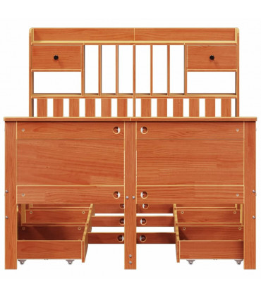 vidaXL Bookcase Bed without Mattress Wax Brown 135x190 cm Double Solid Wood Pine