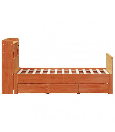 vidaXL Bookcase Bed without Mattress Wax Brown 135x190 cm Double Solid Wood Pine