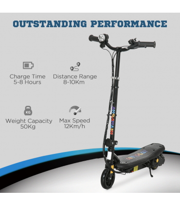 Electric Scooter Folding E-Scooter w/ LED Headlight, Ages 7-14, Black, 93-105cm