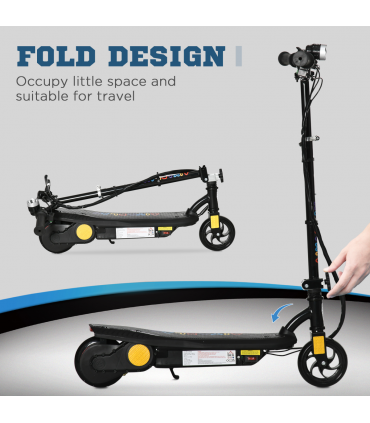 Electric Scooter Folding E-Scooter w/ LED Headlight, Ages 7-14, Black, 93-105cm