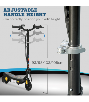 Electric Scooter Folding E-Scooter w/ LED Headlight, Ages 7-14, Black, 93-105cm