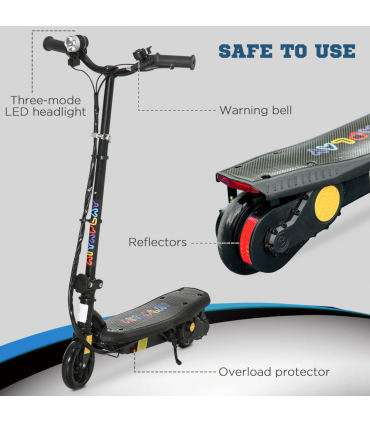 Electric Scooter Folding E-Scooter w/ LED Headlight, Ages 7-14, Black, 93-105cm