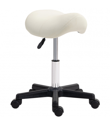 HOMCOM Saddle Stool Adjustable Rolling Salon Chair for Massage Spa Beauty White