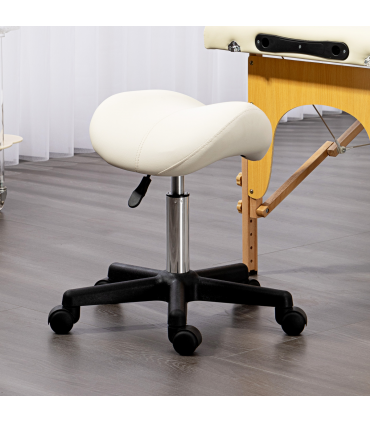 HOMCOM Saddle Stool Adjustable Rolling Salon Chair for Massage Spa Beauty White