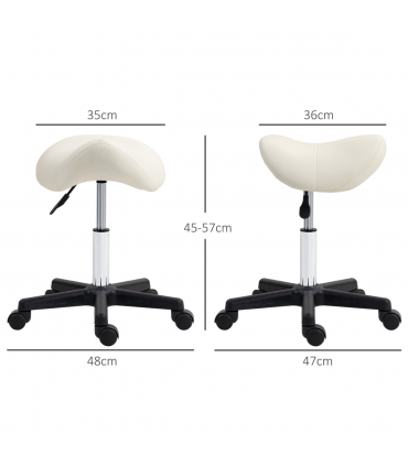HOMCOM Saddle Stool Adjustable Rolling Salon Chair for Massage Spa Beauty White