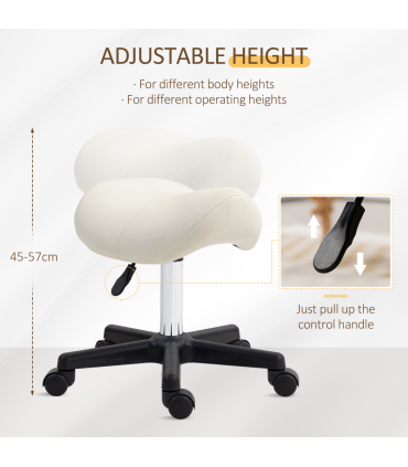 HOMCOM Saddle Stool Adjustable Rolling Salon Chair for Massage Spa Beauty White