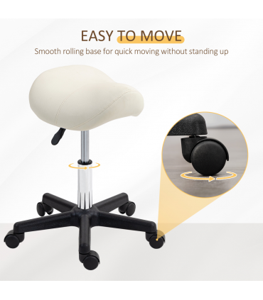 HOMCOM Saddle Stool Adjustable Rolling Salon Chair for Massage Spa Beauty White