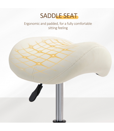 HOMCOM Saddle Stool Adjustable Rolling Salon Chair for Massage Spa Beauty White