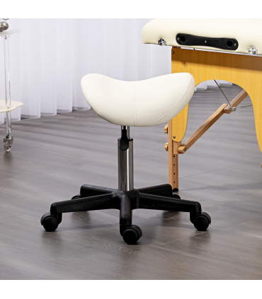 HOMCOM Saddle Stool Adjustable Rolling Salon Chair for Massage Spa Beauty White