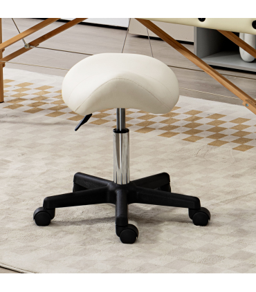 HOMCOM Saddle Stool Adjustable Rolling Salon Chair for Massage Spa Beauty White