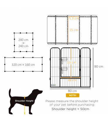 Steel Grey 80H x 80Wcm Heavy Duty Puppy Play Pen, 12 Panels Pet Exercise Pen