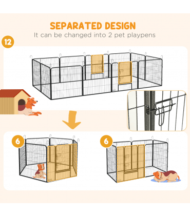 Steel Grey 80H x 80Wcm Heavy Duty Puppy Play Pen, 12 Panels Pet Exercise Pen