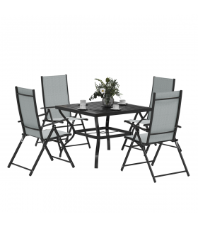 Outsunny 5 PCs Garden Dining Set, Folding Chairs and Metal Top Table, Grey