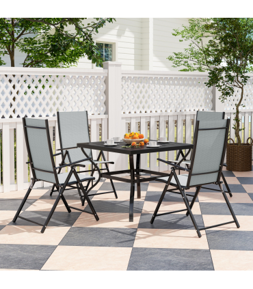 Outsunny 5 PCs Garden Dining Set, Folding Chairs and Metal Top Table, Grey