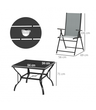 Outsunny 5 PCs Garden Dining Set, Folding Chairs and Metal Top Table, Grey